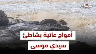 تزامنا مع الأمطار الغزيرة.. أمواج عاتية بشاطئ سيدي موسى تغمر الطريق الساحلية