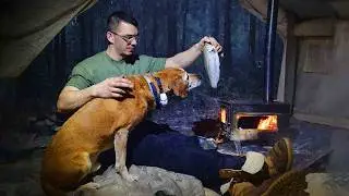 Caught in a Heavy Rainstorm With My Dog | Hot Tent Rain Camping