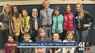 Middle school custodian wears ties every day as learning tool for students
