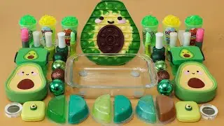 Mixing”Avocado” Eyeshadow and Makeup,parts,glitter Into Slime!Satisfying Slime Video!★ASMR★