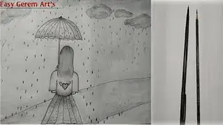 Drawing Girl With Umbrella Easy || How To Draw A Girl  With Umbrella In Rainy Season