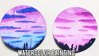 2 Easy Night Sky painting for beginners / romantic Sky /watercolor colour