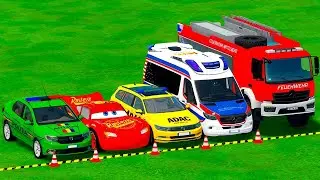 TRANSPORTING POLICE CARS, CYBER TRACK, PORSHE, NISSAN GTR, TRAILER {BEAMNG DRIVE}