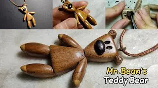 Carving a Cute Wooden Mr. Bean's Teddy Bear Pendant | Easy Wood Carving for Beginners. 🐻✨