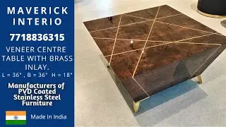 SteelPlus | Veneer Center Table with Brass Inlay and Polyester Polish & Gold PVD Legs | 7718836315