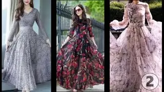 The most beautiful latest fashion printed long gown designs / chiffon dress designs for girls