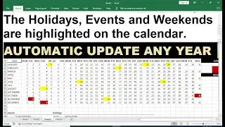 Highlight events, weekends and holidays on calendar in Excel