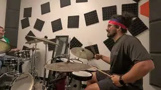Walking beat with 16ths on snare and syncopation with left hand