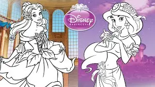 Coloring Disney Princess Jasmine & Belle Colouring Pages