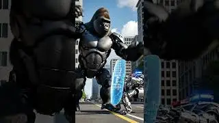 Gorilla vs Police Car Battle