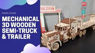Mechanical Wooden Semi-Truck & Trailer 3D Puzzle | Fuego Cloud