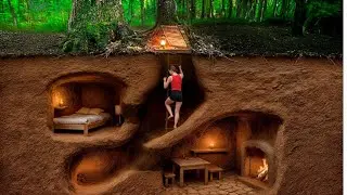 Solo Girl Building a Secret Warm Underground Dugout Log Cabin- Secret Cozy Underground Bushcraft!