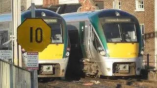 Two Irish Rail 22000 Class Intercity Trains at Connolly Station in Dublin, Ireland