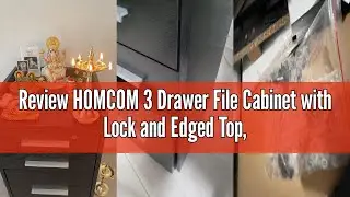 Review HOMCOM 3 Drawer File Cabinet with Lock and Edged Top, Lockable Filing Cabinet on Wheels with