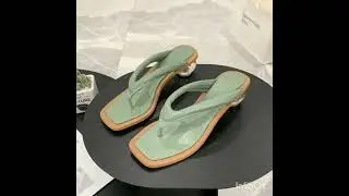 Women's Peep Toe Flip Flop Sandals Block High Heels Chunky Beach Slip On Mules