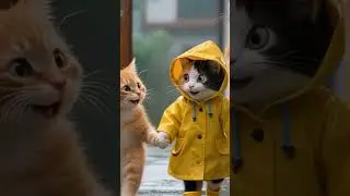It's raining, mother cat cooks noodles for her children #ai #cute #cutecat #funnycats