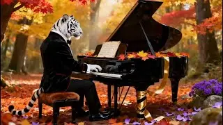 Cozy Autumn Piano 🍁 White Tiger in the Forest | Soft Piano for Sleep, Study & Relaxation