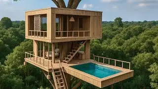 Real Life Building Secret Modern Treehouse Private Pools Next in Jungle In 69Day