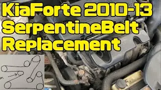 Замена клинового ремня Kia Forte Serpentine 2.0L Koup 2010 2011 2012 2013