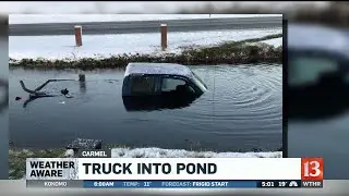 Truck into pond