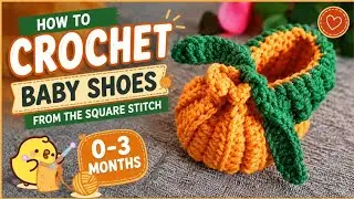 How to Crochet Baby Shoes from the Square Stitch 🧡 Baby pumpkin Shoes 🥰