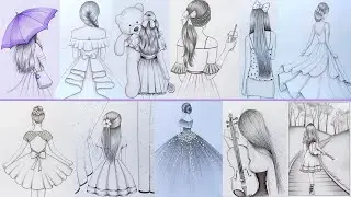 11 простых идей для рисования девушки (спина) - часть 4 || Уроки рисования карандашом || Как рисо...