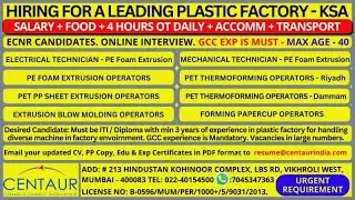 Hiring for Plastic Company Operators and technicians