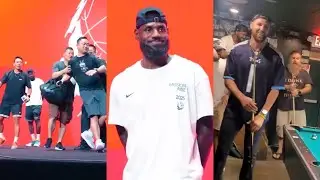 LeBron unfazed as fan runs up to him on stage and Klay playing pool in a bar 😂
