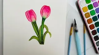 How to Draw Tulips 🌷 #art #drawing #watercolor #viral #sketch #painting #video #videos #subscribe 