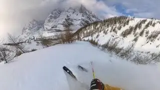 Skiing A Long Run in Mini-Powder at Courmayeur, Italy