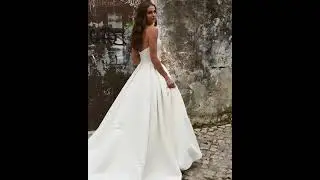 Derrick Satin Plunge Basque Waist Exposed Boning Wedding Dress