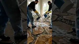 Creating a Floor From Epoxy Resin Stones And Pieces Of Wood #epoxyfloors