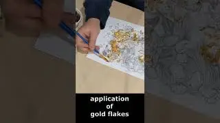 application of gold leaf #traditionnalart #livedrawing #gold #goldleaf #goldflakes #noai