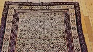 19th Century Persian Kurdish Bidjar in Allover Paisley Pattern in Pale Yellow, Ivory, Blue, SKU 1693