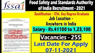 Food Safety and Standards Authority of India Recruitment 2021 | 255 Post Vacancies