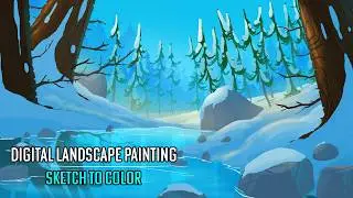 Snowy Fantasy Landscape | Speed Painting from Sketch to Final