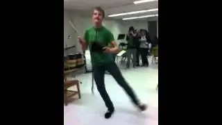 Jake in band class playing the cowbell!