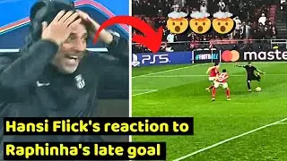Hansi Flick's reaction to Raphinha's incredible goal in the final minute Benfica Vs Barcelona 4-5