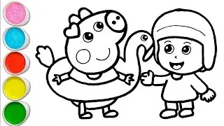 Cute Peppa Pig Duck with Pocoyo Drawing, Painting and Coloring For Kids and Toddlers_ Easy Drawing 