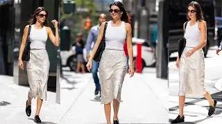 Chic & Classy😘 Kendall Jenner looks stylish in white tank top and patterned skirt while out in NYC🤍🤍