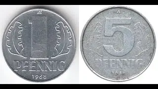 1 и 5 пфенниг 1968г. ГДР (coins of East Germany-GDR) 4K