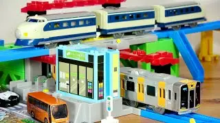 クロスステーションが一番映える☆４つの駅に変形！音声たっぷり☆プラレール サウンドチェンジ マイステーション４WAY ２階建てや複線ワイド・ロングステーション トミカも組み合わせて楽しめます☆