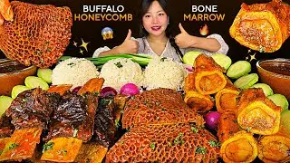 BRAISED BUFFALO BONE MARROW😱🔥SPICY RIBS CURRY🌶️& BUFF HONEYCOMB | NEPALI MUKBANG | BIG BITES |