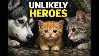 A Husky and a Cat Risk Everything to Save a Trapped Kitten