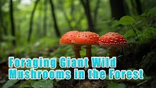 Foraging Giant Wild Mushrooms in the Forest