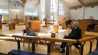 Barbara talks to Father Michael about Prayer Shawl Ministry: you can even join from home!
