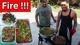 Father & Son Cook Spicy Trinidad Curry Goat & Stew Chicken | Backyard Cooking Vibes
