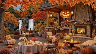 Smooth Jazz Instrumental Music & Cozy Autumn Coffee Shop Ambience Next to the Waterfall for Working