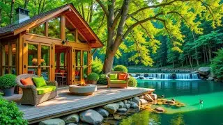 Peaceful Spring Cabin: Nature Sounds ASMR, Crackling Fire & Relaxing Birdsong by Lake