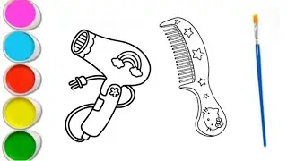 How to Draw and Color Hair Dryer and Hair Comb | Easy Drawing for Kids